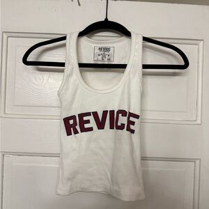 Revice White Tank Top with Bold Red Text